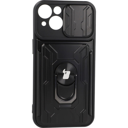 Etui Bizon Case Camshield Card Slot Ring do iPhone 14, czarne