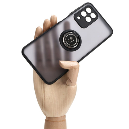 Etui z uchwytem na palec Bizon Case Hybrid Ring do Galaxy M33 5G, przydymione z czarną ramką