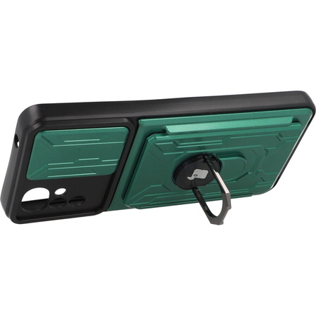Etui Bizon Case Camshield Card Slot Ring do Moto G22, zielone