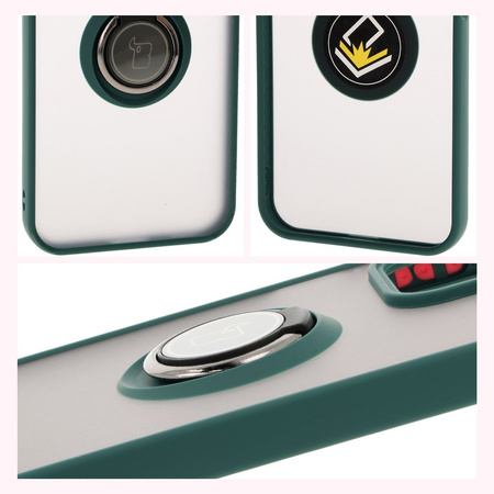 Etui z uchwytem na palec Bizon Case Hybrid Ring do Honor 200 Lite, przydymione z ciemnozieloną ramką
