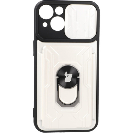Etui Bizon Case Camshield Card Slot Ring do iPhone 14, białe