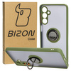 Etui z uchwytem na palec Bizon Case Hybrid Ring do Galaxy M54 5G, przydymione z zieloną ramką