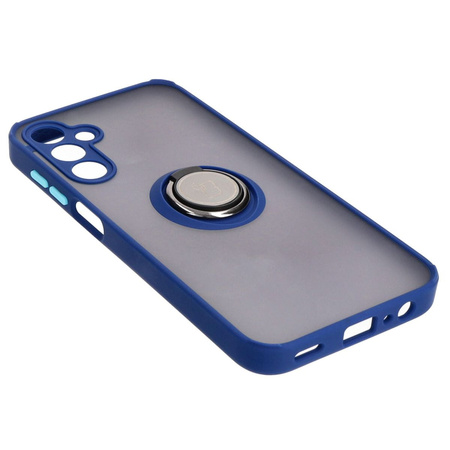 Etui z uchwytem na palec Bizon Case Hybrid Ring do Galaxy A15 5G/4G, przydymione z granatową ramką