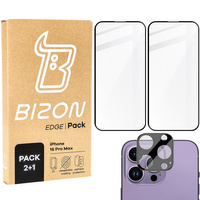 2x Szkło hartowane z ramką + szybka na aparat Bizon Edge 2 Pack do iPhone 16 Pro Max