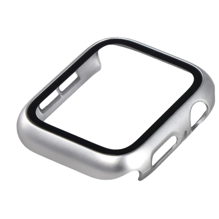 Etui ze szkłem do zegarka Bizon Case+Glass Watch do Apple Watch SE 3 / SE 2 / SE / 6 / 5 / 4 (44 mm), matowe srebrne