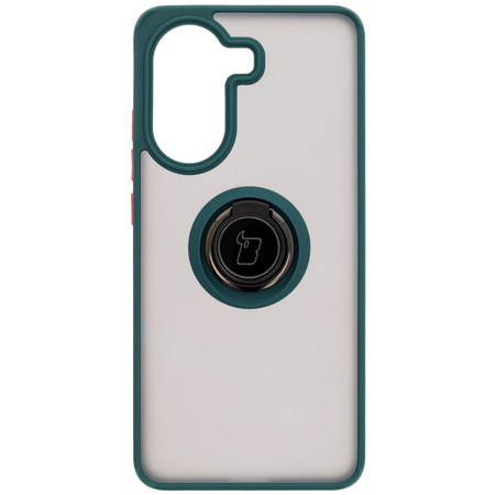 Etui z uchwytem na palec Bizon Case Hybrid Ring do Xiaomi Poco X7 Pro, przydymione z ciemnozieloną ramką