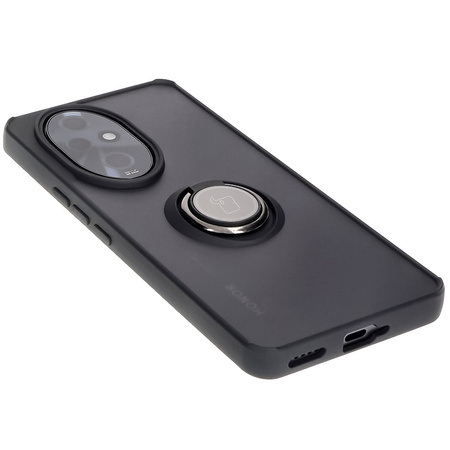 Etui z uchwytem na palec Bizon Case Hybrid Ring do Honor 200 Pro, przydymione z czarną ramką