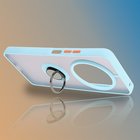 Etui z uchwytem na palec Bizon Case Hybrid Ring do Xiaomi Redmi 14C 4G / POCO C75, przydymione z jasnoniebieską ramką