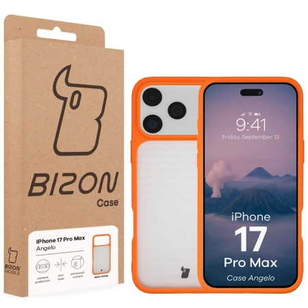 Etui Bizon Case Angelo do iPhone 17 Pro Max, półprzezroczyste z pomarańczową ramką