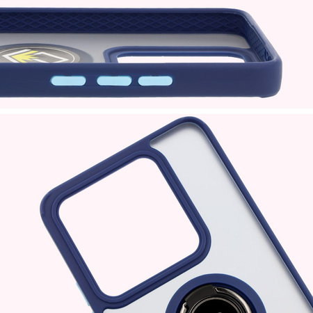 Etui z uchwytem na palec Bizon Case Hybrid Ring do Xiaomi 14T, przydymione z granatową ramką