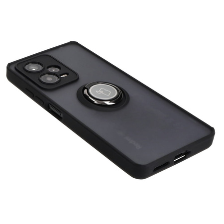 Etui z uchwytem na palec Bizon Case Hybrid Ring do Xiaomi Redmi Note 12 Pro+ 5G, przydymione z czarną ramką
