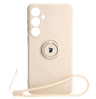 Etui Bizon Case Silicone Ring Sq do Galaxy S24 Plus, beżowe