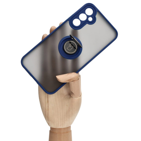 Etui z uchwytem na palec Bizon Case Hybrid Ring do Galaxy A34 5G, przydymione z granatową ramką