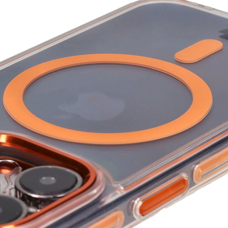 Etui z pierścieniem magnetycznym Bizon Case Marco do iPhone 15 Pro, przezroczyste z pomarańczową ramką