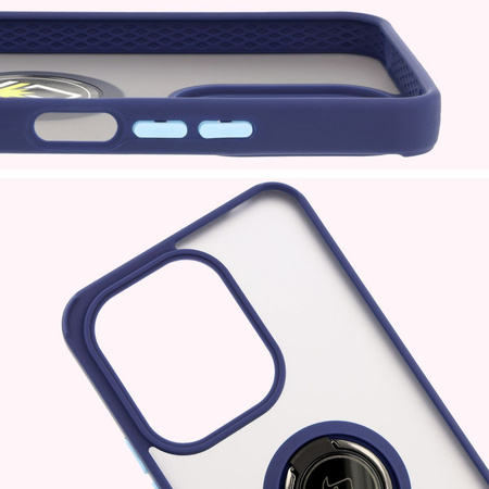 Etui z uchwytem na palec Bizon Case Hybrid Ring do Xiaomi Redmi 13 4G, przydymione z granatową ramką