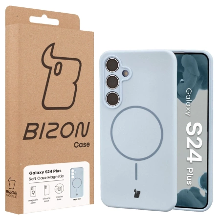 Silikonowe etui z pierścieniem magnetycznym Bizon Soft Case Magnetic do Galaxy S24 Plus, błękitne