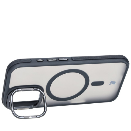 Etui z podstawką i pierścieniem magnetycznym Bizon Case Eclipse do iPhone 16, przydymione z czarną ramką