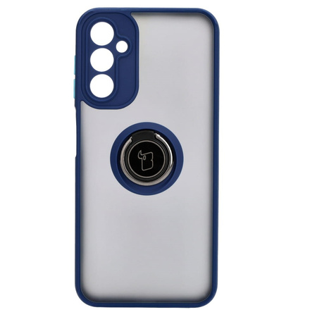 Etui z uchwytem na palec Bizon Case Hybrid Ring do Galaxy A14 4G / 5G, przydymione z granatową ramką