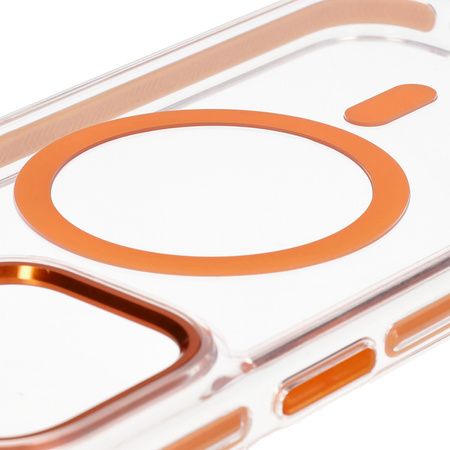 Etui z pierścieniem magnetycznym Bizon Case Marco do iPhone 15 Pro Max, przezroczyste z pomarańczową ramką