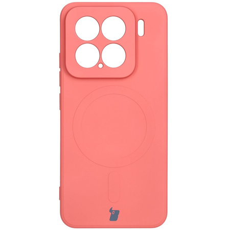 Silikonowe etui z pierścieniem magnetycznym Bizon Case Silicone Magnetic Sq do Xiaomi 15, brudnoróżowe