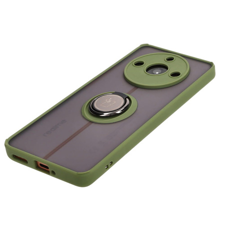 Etui z uchwytem na palec Bizon Case Hybrid Ring do Realme 11 Pro / 11 Pro+, przydymione z zieloną ramką