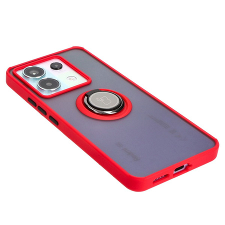 Etui z uchwytem na palec Bizon Case Hybrid Ring do Xiaomi Poco X6 / Xiaomi Redmi Note 13 Pro 5G, przydymione z czerwoną ramką
