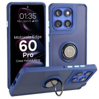 Etui z uchwytem na palec Bizon Case Hybrid Ring do Motorola Edge 60 Pro, przydymione z granatową ramką