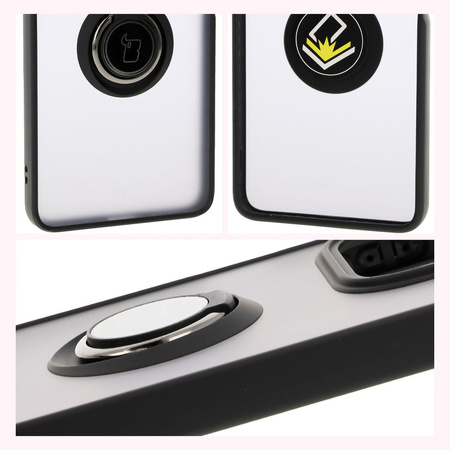 Etui z uchwytem na palec Bizon Case Hybrid Ring do Xiaomi Redmi Note 14 5G, przydymione z czarną ramką