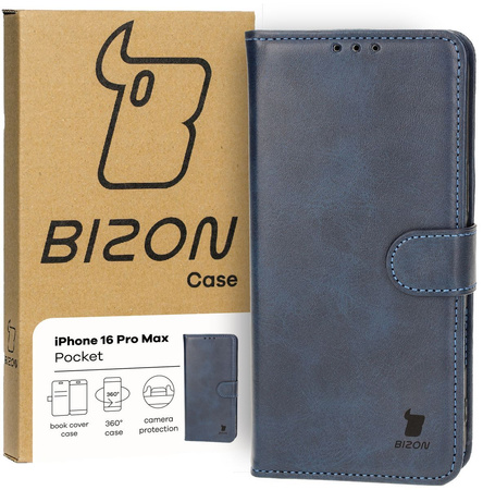Etui z klapką Bizon Case Pocket do iPhone 16 Pro Max, granatowe