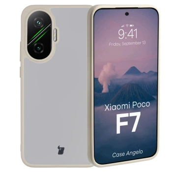 Etui Bizon Case Angelo do Xiaomi POCO F7, półprzezroczyste z beżową ramką