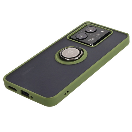 Etui z uchwytem na palec Bizon Case Hybrid Ring do Xiaomi 13T Pro / 13T, przydymione z zieloną ramką