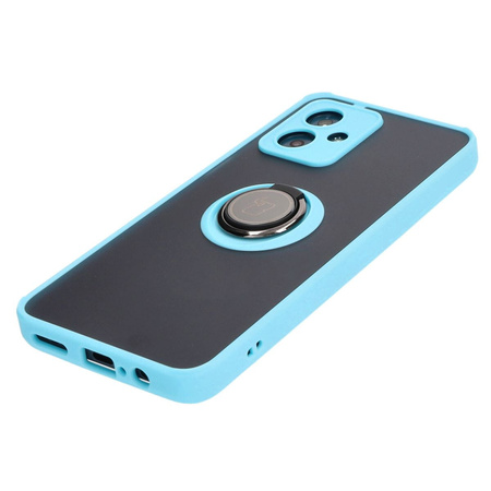 Etui z uchwytem na palec Bizon Case Hybrid Ring do Motorola Moto G54 5G, przydymione z jasnoniebieską ramką