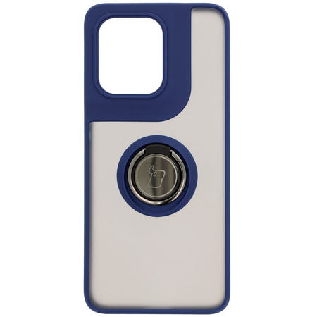 Etui z uchwytem na palec Bizon Case Hybrid Ring do Motorola Edge 50 Neo, przydymione z granatową ramką