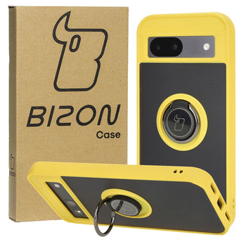 Etui z uchwytem na palec Bizon Case Hybrid Ring do Google Pixel 8a, przydymione z czarną ramką