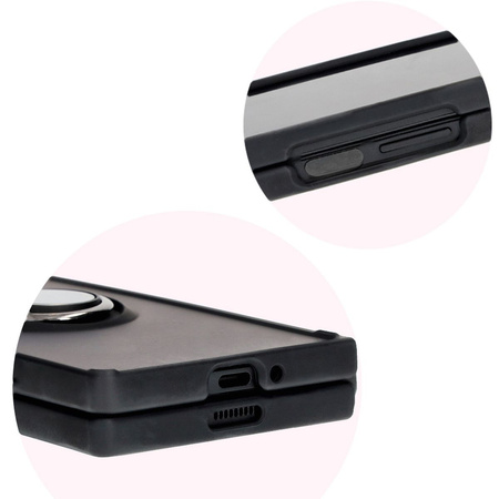 Etui z uchwytem na palec Bizon Case Hybrid Ring do Galaxy Z Fold6, przydymione z czarną ramką
