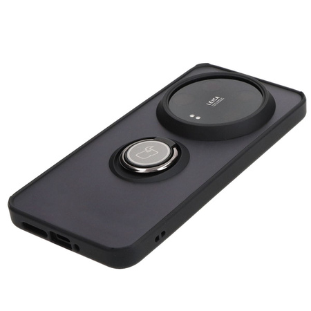 Etui z uchwytem na palec Bizon Case Hybrid Ring do Xiaomi 14 Ultra, przydymione z czarną ramką