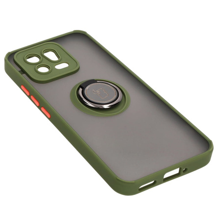 Etui z uchwytem na palec Bizon Case Hybrid Ring do Xiaomi 13, przydymione z zieloną ramką
