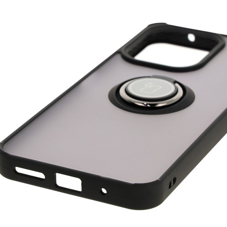 Etui z uchwytem na palec Bizon Case Hybrid Ring do Xiaomi Redmi 13 4G, przydymione z czarną ramką