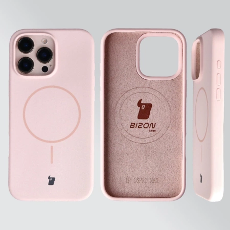 Silikonowe etui z pierścieniem magnetycznym Bizon Soft Case Magnetic do iPhone 16 Pro Max, jasnoróżowe
