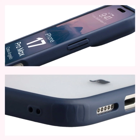 Etui Bizon Case Angelo do iPhone 17 Pro Max, półprzezroczyste z granatową ramką