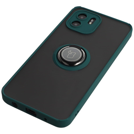 Etui z uchwytem na palec Bizon Case Hybrid Ring do Xiaomi Redmi A1, przydymione z ciemnozieloną ramką