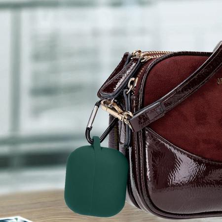 Silikonowe etui z karabińczykiem Bizon Case Headphone Silicone do Galaxy Buds 3/3 Pro/3 FE, ciemnozielone