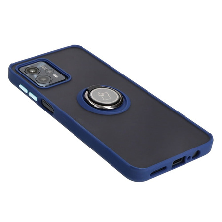 Etui z uchwytem na palec Bizon Case Hybrid Ring do Motorola Moto G13 / G23 / G53 5G, przydymione z granatową ramką