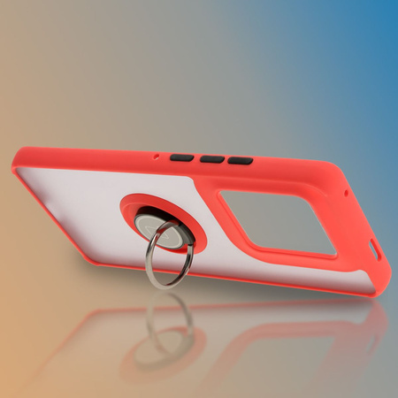 Etui z uchwytem na palec Bizon Case Hybrid Ring do Motorola Edge 50 Ultra, przydymione z czerwoną ramką