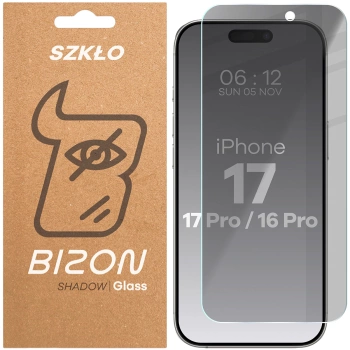 Prywatyzujące szkło hartowane Bizon Glass Clear Shadow do iPhone 17 Pro / 17 / 16 Pro, przyciemniane