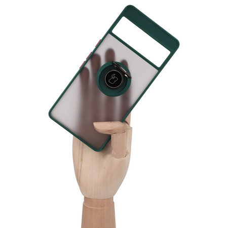 Etui z uchwytem na palec Bizon Case Hybrid Ring do Google Pixel 7 Pro, przydymione z ciemnozieloną ramką