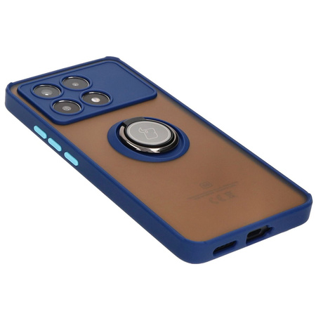 Etui z uchwytem na palec Bizon Case Hybrid Ring do Xiaomi Poco X6 Pro, przydymione z granatową ramką