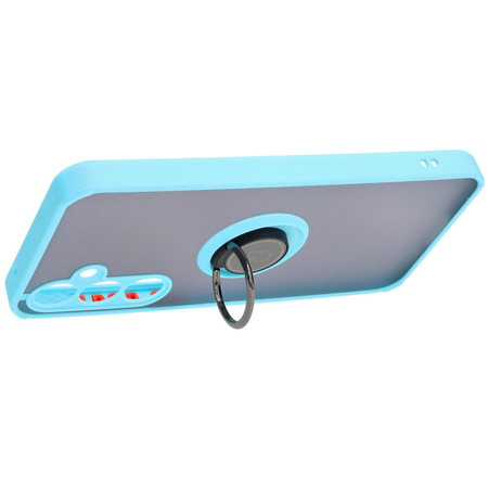 Etui z uchwytem na palec Bizon Case Hybrid Ring do Galaxy A55 5G, przydymione z jasnoniebieską ramką