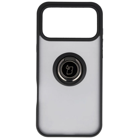 Etui z uchwytem na palec Bizon Case Hybrid Ring do iPhone 17 Pro Max, przydymione z czarną ramką
