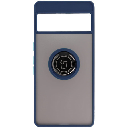 Etui z uchwytem na palec Bizon Case Hybrid Ring do Google Pixel 7 Pro, przydymione z granatową ramką